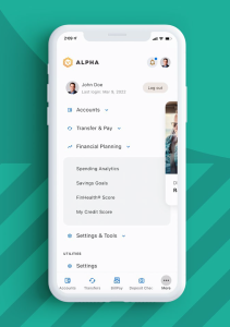 Accounts screen in online banking